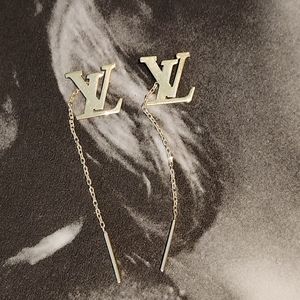 18k saudi gold LV initial tictac earrings